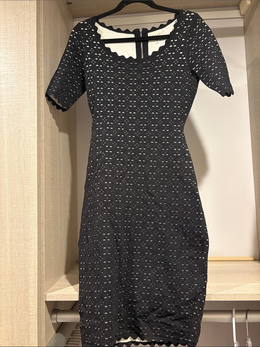 Milly Black Eyelet-Texture Scallop-Trim Dress